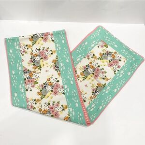 Matilda Jane Feathered Friend Table‎ Runner Floral Aqua Stipe 88” X 13.5” Cotton